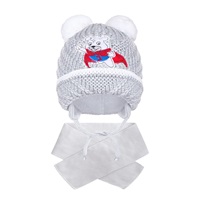 Zimní dětská čepička se šálou New Baby medvídek J šedá
