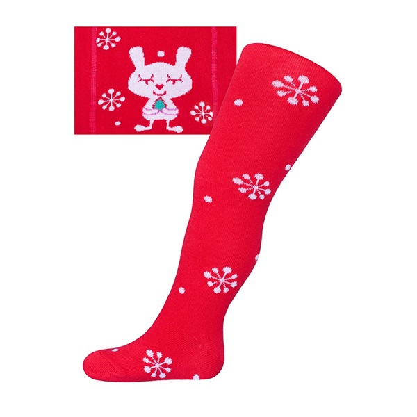 Christmas cotton tights New Baby red with snowflakes and cat, size 92 (18-24m)