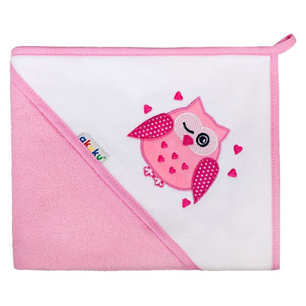Baby towel 80x80 Akuku pink with owl