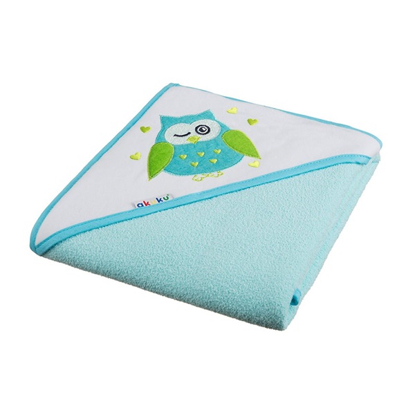 Baby towel 80x80 Akuku turquoise with owl
