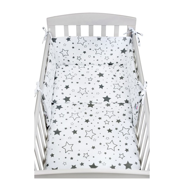 3-piece bedding New Baby 90/120 cm white stars grey