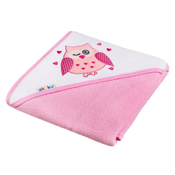 Baby towel 100x100 Akuku pink with owl
