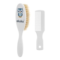 Brush and comb with natural hair Akuku owl white
