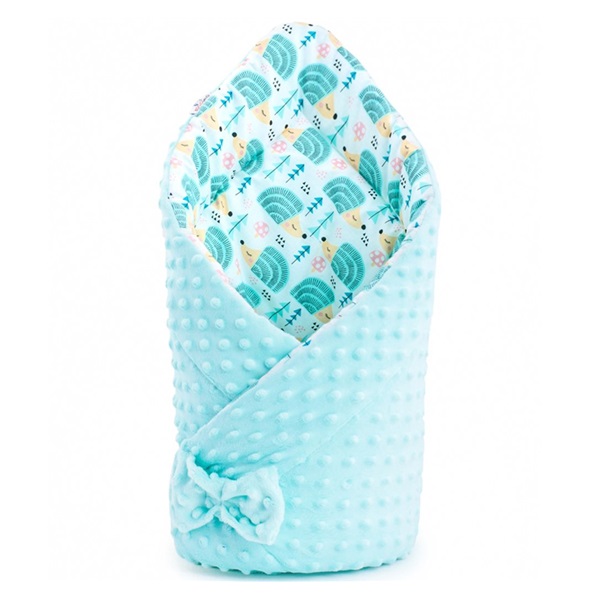 Reversible Minky wrap New Baby 75x75 cm hedgehog mint
