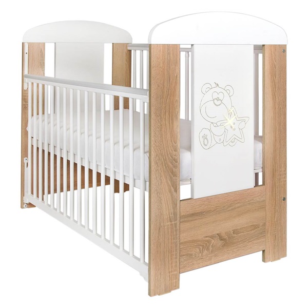 Dětská postýlka New Baby Medvídek s hvězdičkou se stahovací bočnicí dub