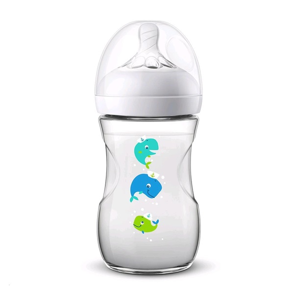 Kojenecká láhev Avent Natural 260 ml bílá velryba