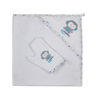 Baby towel with washcloth Koala Jungle white-turquoise