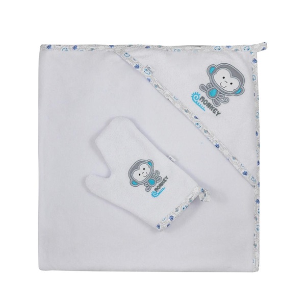 Baby towel with washcloth Koala Jungle white-turquoise