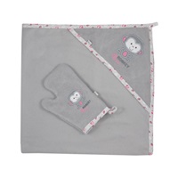 Baby towel with washcloth Koala Jungle grey-pink