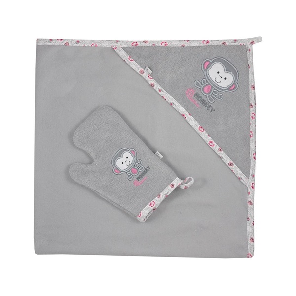 Baby towel with washcloth Koala Jungle grey-pink