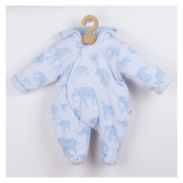 Insulated baby jumpsuit with hood Baby Service Elephants blue, size 74 (6-9m)