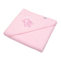 Baby terry towel with embroidery and hood New Baby 80x80 pink elephant