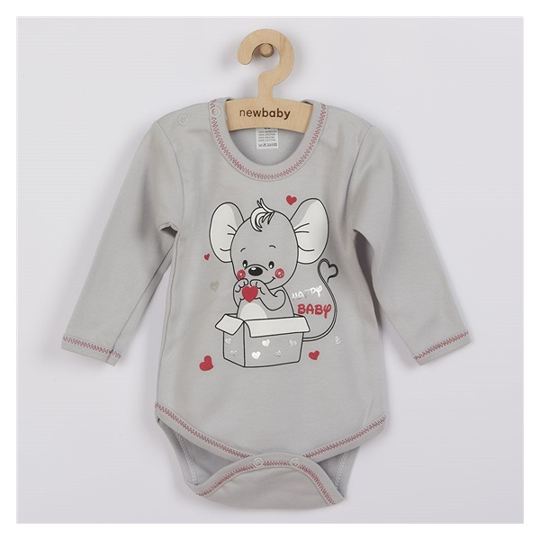 Baby long sleeve body New Baby Mouse grey, size 74 (6-9m)