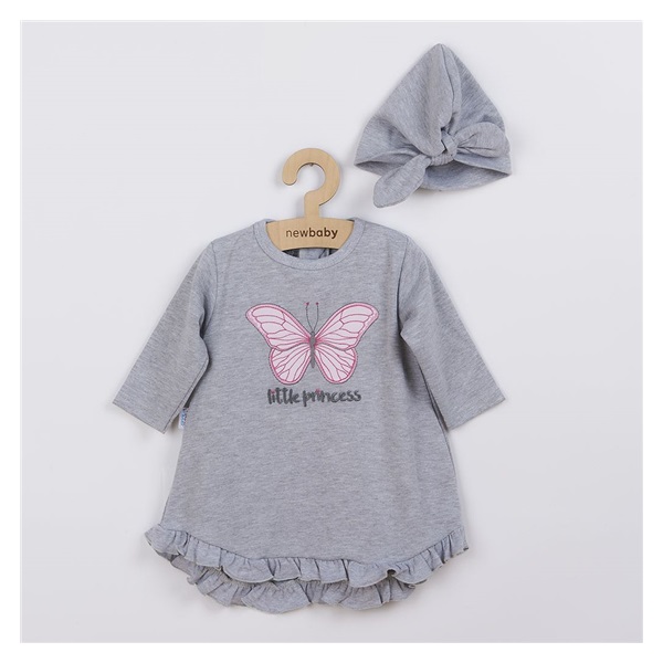 Baby dress with cap-turban New Baby Little Princess grey, size 74 (6-9m)