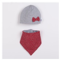 Baby cap with neck scarf New Baby Missy grey-red, size 62 (3-6m)