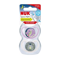 NUK Happy Nights pacifier 6-18m 2pcs/BOX boy, size 6-18 m