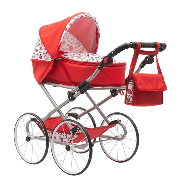 Baby Retro Stroller for dolls 2in1 New Baby Annie red with hearts