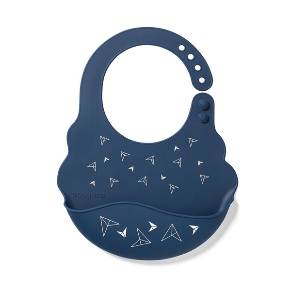 Adjustable silicone bib with pocket Baby Ono dark blue