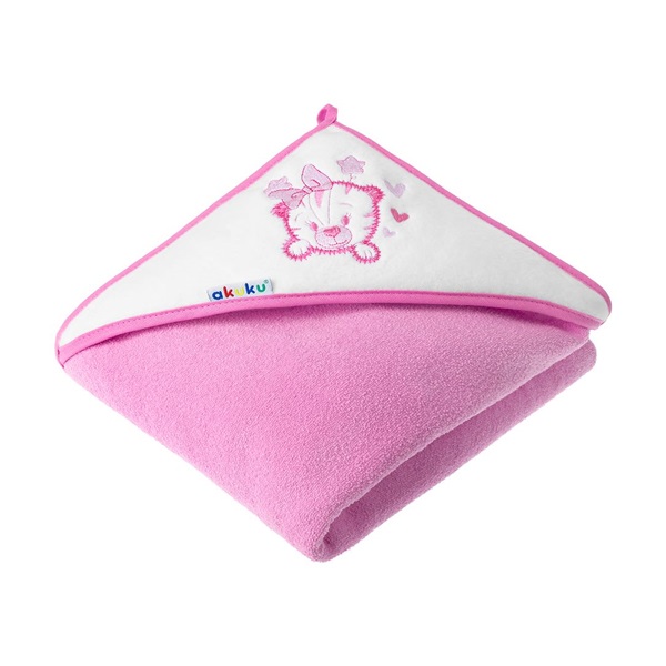 Baby towel 100x100 Akuku pink with tiger