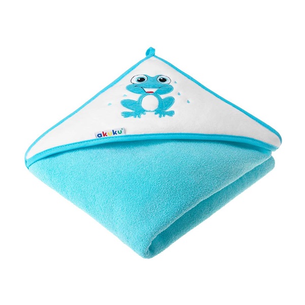 Baby towel 100x100 Akuku turquoise with frog
