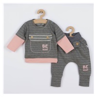 Baby cotton sweatpants and T-shirt Koala BE BRAVE grey-pink, size 62 (3-6m)