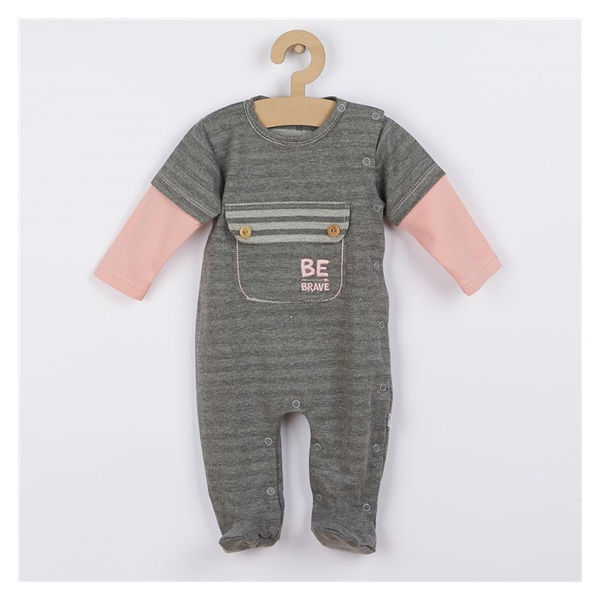 Baby cotton jumpsuit Koala BE BRAVE grey-pink, size 62 (3-6m)