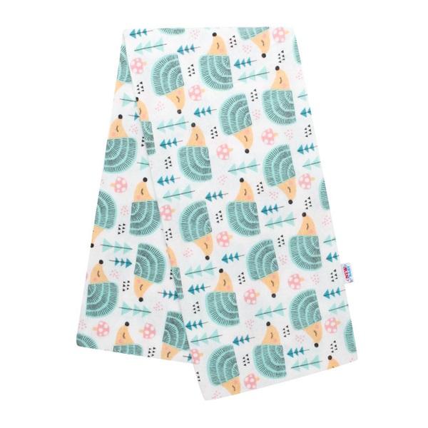 Flannel diaper with print New Baby white hedgehog turquoise