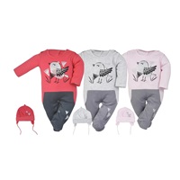 3-Piece Cotton Baby Set Koala Birdy Dark Pink, size 56 (0-3m)