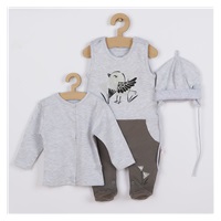 3-piece cotton baby set Koala Birdy grey, size 68 (4-6m)