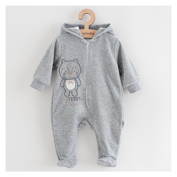 Baby Suede Jumpsuit with Hood New Baby Sweetheart grey, size 74 (6-9m)
