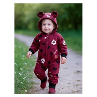 Baby cotton overalls with hood and ears New Baby paw dark pink, size 62 (3-6m)