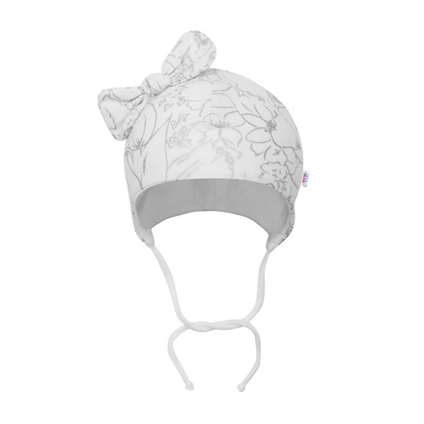 New Baby NUNU white cotton baby hat with bow, size 56 (0-3m)