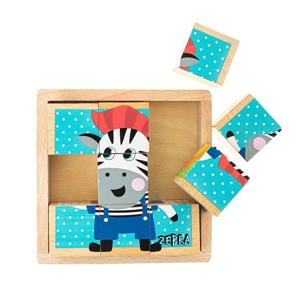 Foldable educational wooden blocks in a box Akuku ZOO 9 pcs