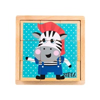 Foldable educational wooden blocks in a box Akuku ZOO 9 pcs