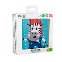 Foldable educational wooden blocks in a box Akuku ZOO 9 pcs