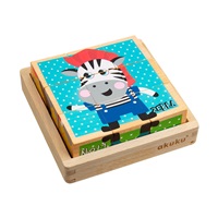 Foldable educational wooden blocks in a box Akuku ZOO 9 pcs