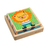 Foldable educational wooden blocks in a box Akuku ZOO 9 pcs