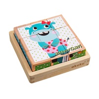 Foldable educational wooden blocks in a box Akuku ZOO 9 pcs