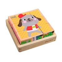 Foldable educational wooden blocks in a box Akuku ZOO 9 pcs