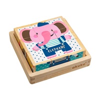 Foldable educational wooden blocks in a box Akuku ZOO 9 pcs
