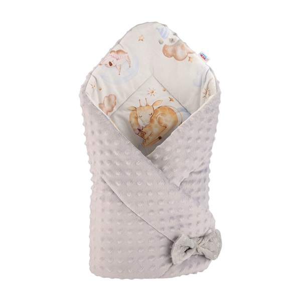 Reversible Minky wrap New Baby 75x75 cm sleeping animals grey