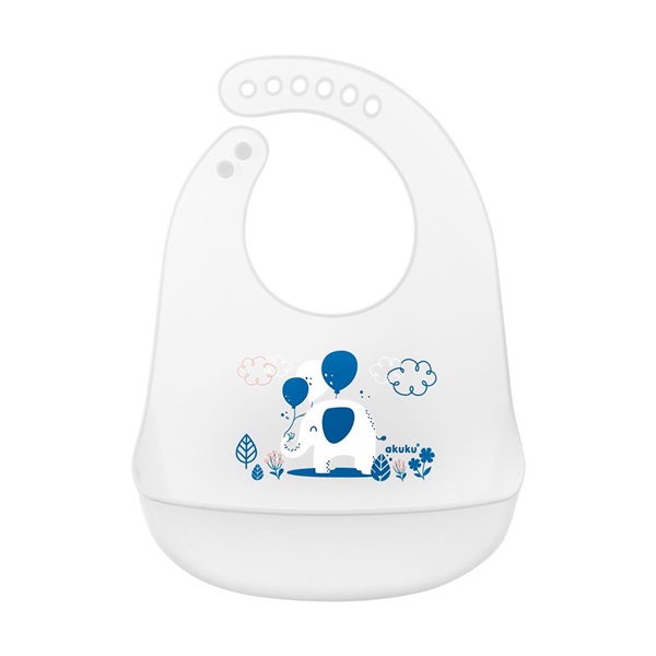 Adjustable silicone baby bib with pocket Akuku elephant white