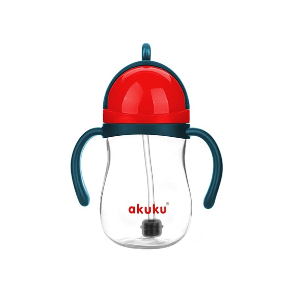 Magic bottle with straw and weights Akuku 280 ml red