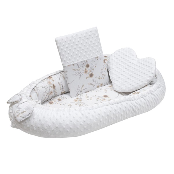 Luxury nest with pillow and blanket New Baby from Minky Flowers white