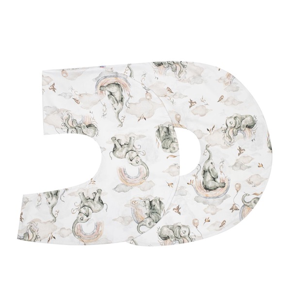 C-shaped nursing pillow cover New Baby XL Elephants white-grey