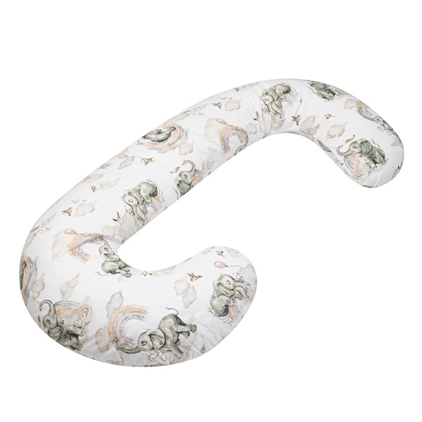 Universal nursing pillow in the shape of C New Baby Elephants white-grey