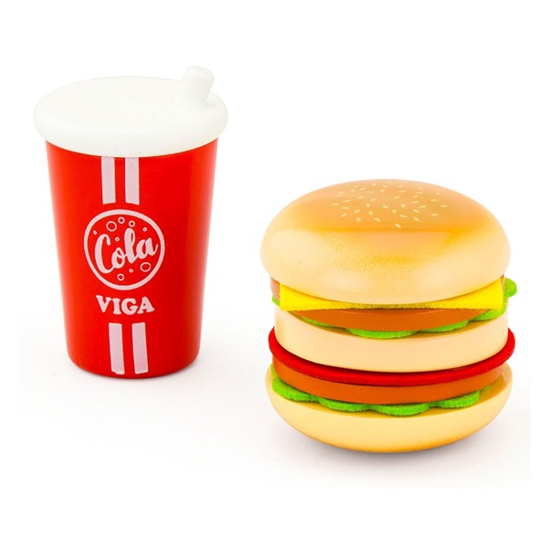 Wooden set of hamburger and cola Viga