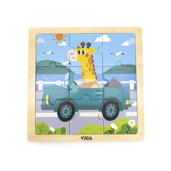Wooden puzzle for kids Viga 9 pieces Car