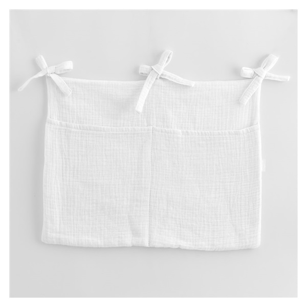 New Baby white muslin crib organizer