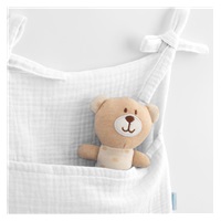 New Baby white muslin crib organizer